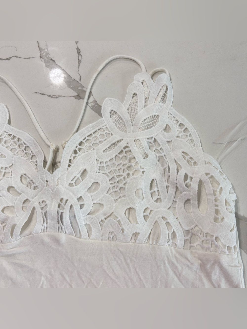 Boston Proper White Lace-Detail Double Adjustable Spaghetti Straps Tank Top L - Picture 4 of 15